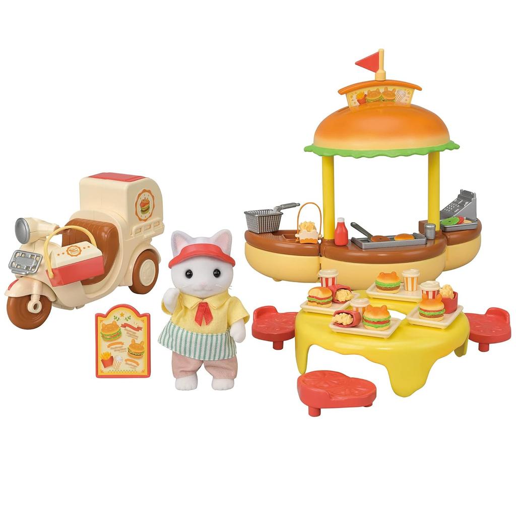 EPOCH Sylvanian Families Amusement Park Shop Freshly Made Hamburger Wagon Mi-91 ST Mark Certified ages 3 up Toy Dollhouse