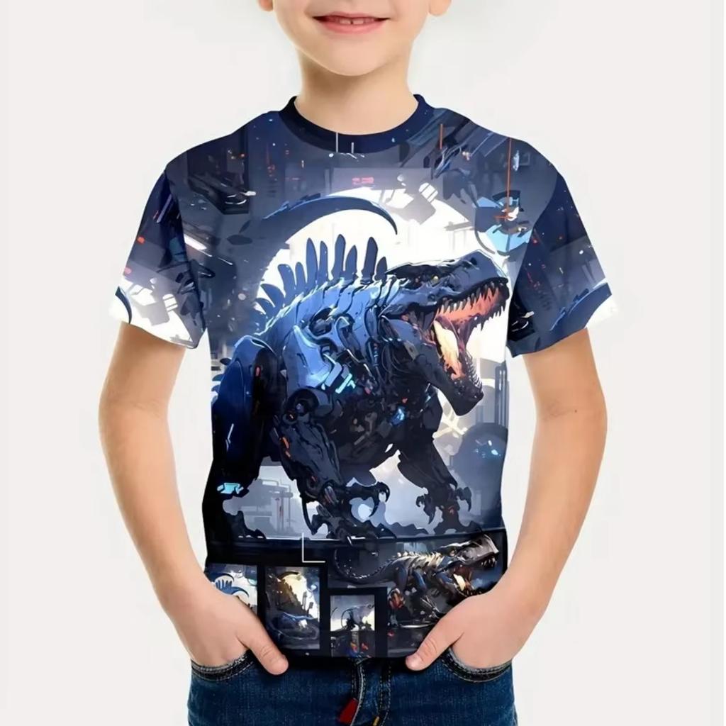 Boy Clothes 3D Print Colorful Dinosaur T-Shirt Summer Outdoor Funny Tshirt for Child Boys Clothes Short Sleeve Tee Top