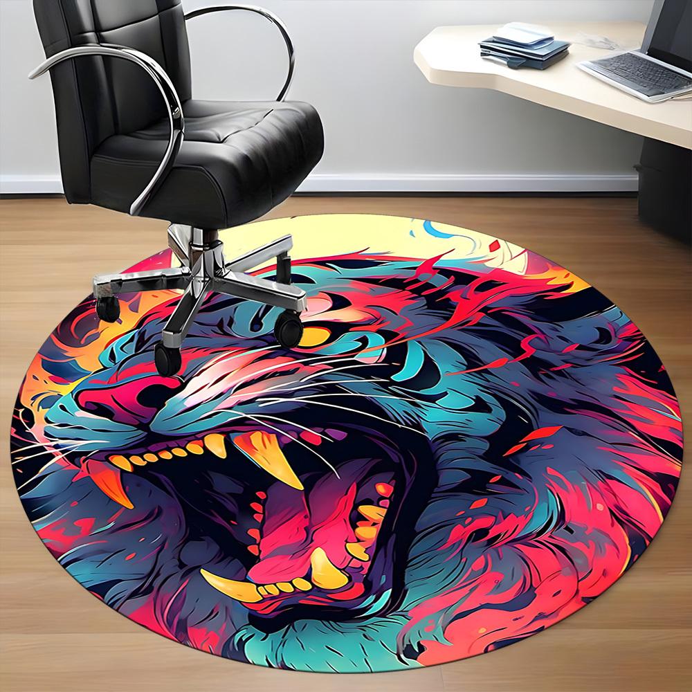 1pc Tiger Flames Office Round Area Rug, Under Office Chairs Bedroom Living Room Home Decor, Room Deco