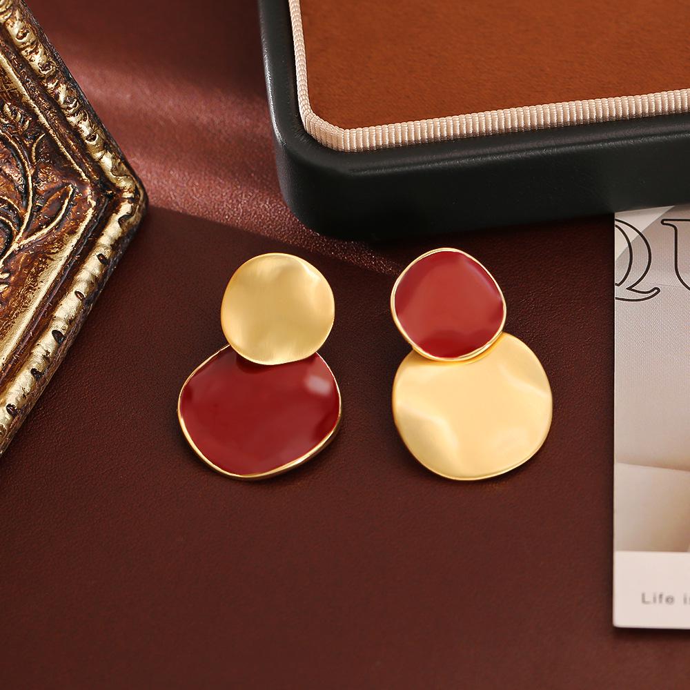 Elegant Ankola Red Enamel Drop Earrings: Asymmetrical, Color Block Jewelry for Autumn/Winter Fashion