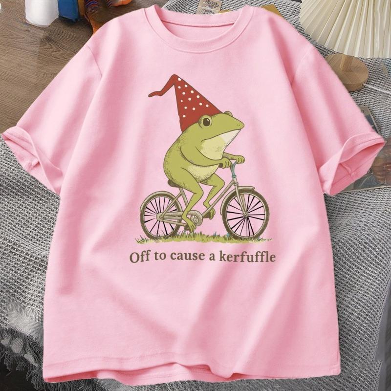 Off To Cause A Kerfuffle Frog T-Shirt Funny Weirdcore Sayings Unique Tshirt Adults Joker Men Women Graphic Tee Male Summer Tops