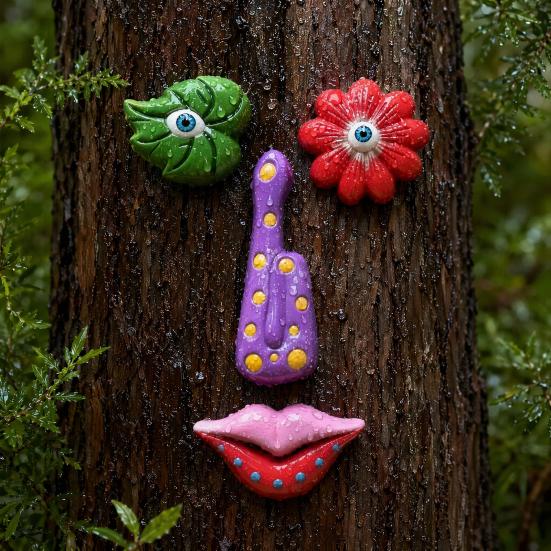 yangyizhi Colorful Tree Trunk Face Decor, Outdoor Faces, Trees Yard Art Statues, Garden Cute Funny Creative Decoration for Patio