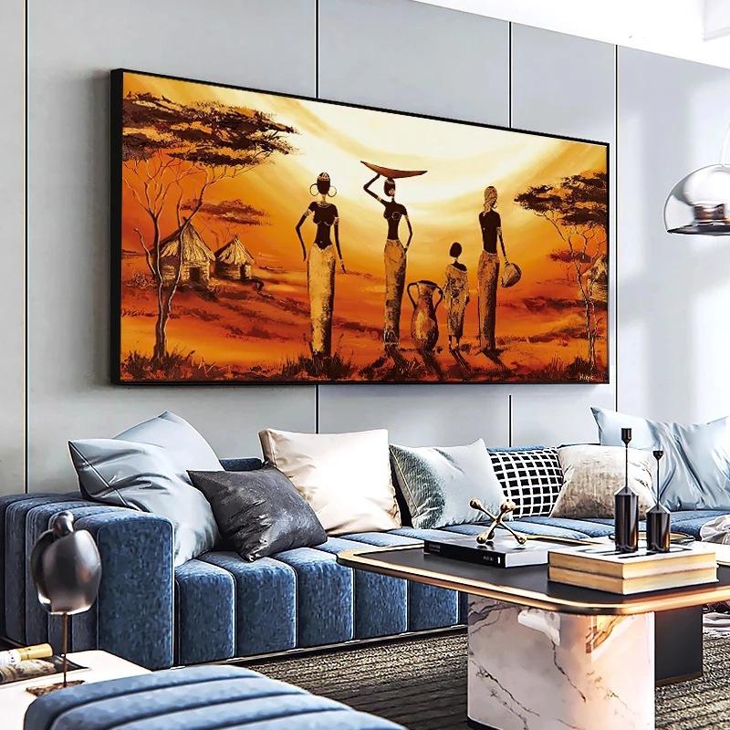 African Art Landscape and Woman Canvas Painting Figure Posters and Prints Wall Picture for Cuadros Living Room Decor