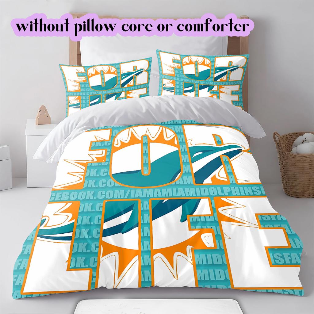 Miami Dolphins Pattern Bedding Quilt Set Quilt Cover Pillowcase Home Decoration Birthday Gift (1 * duvet cover + 2 * pillowcase, without core)