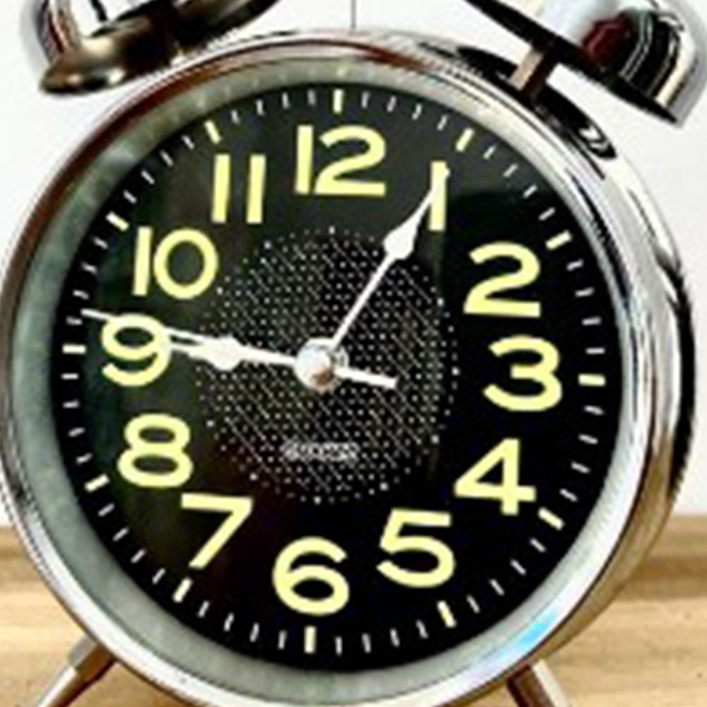 Silver Twin Bell Alarm Clock 4 Inch Dial Battery Operated Alarm Clock For Office Decor