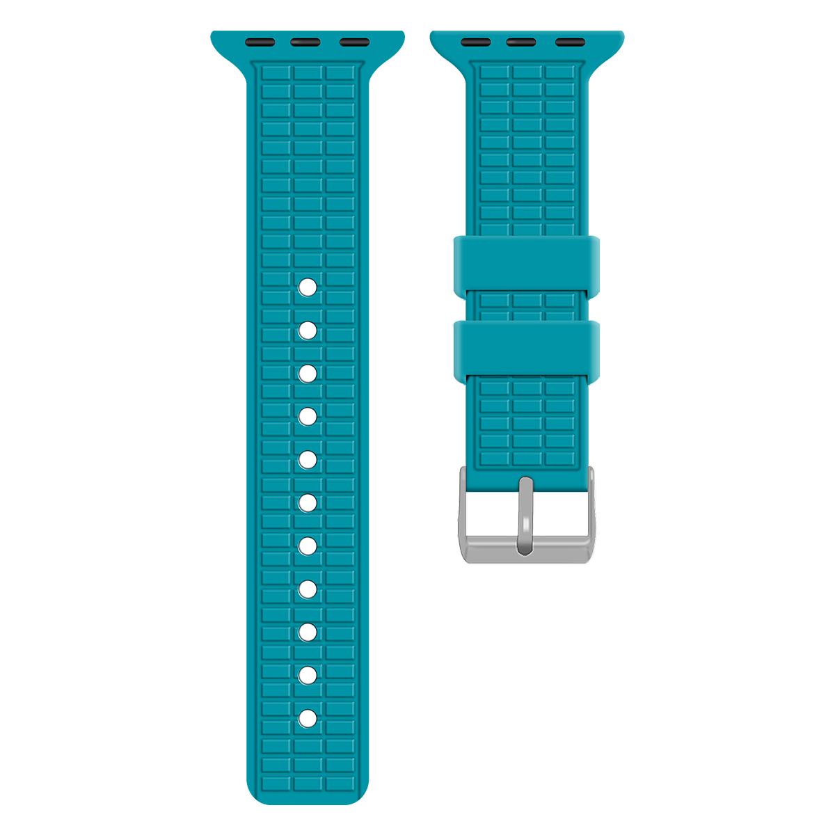 

For Apple Watch Series 10 42mm/9 8 7 41mm/SE (2023) SE (2022) SE 6 5 4 40mm/3 2 1 38mm Strap Grid Pattern Silicone Watch Band Teal Green