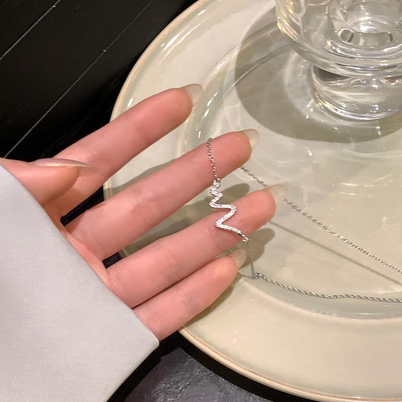 Wave Line Necklace Women's Summer Light Luxury Micro-inlaid Zircon Water Ripple Collarbone Chain Stainless Steel