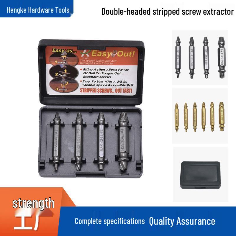 Titanium-Plated High-Speed Steel Double-Headed Screw Extractor Set (4/5/6 Pieces) – Stripped and Broken Screw Remover