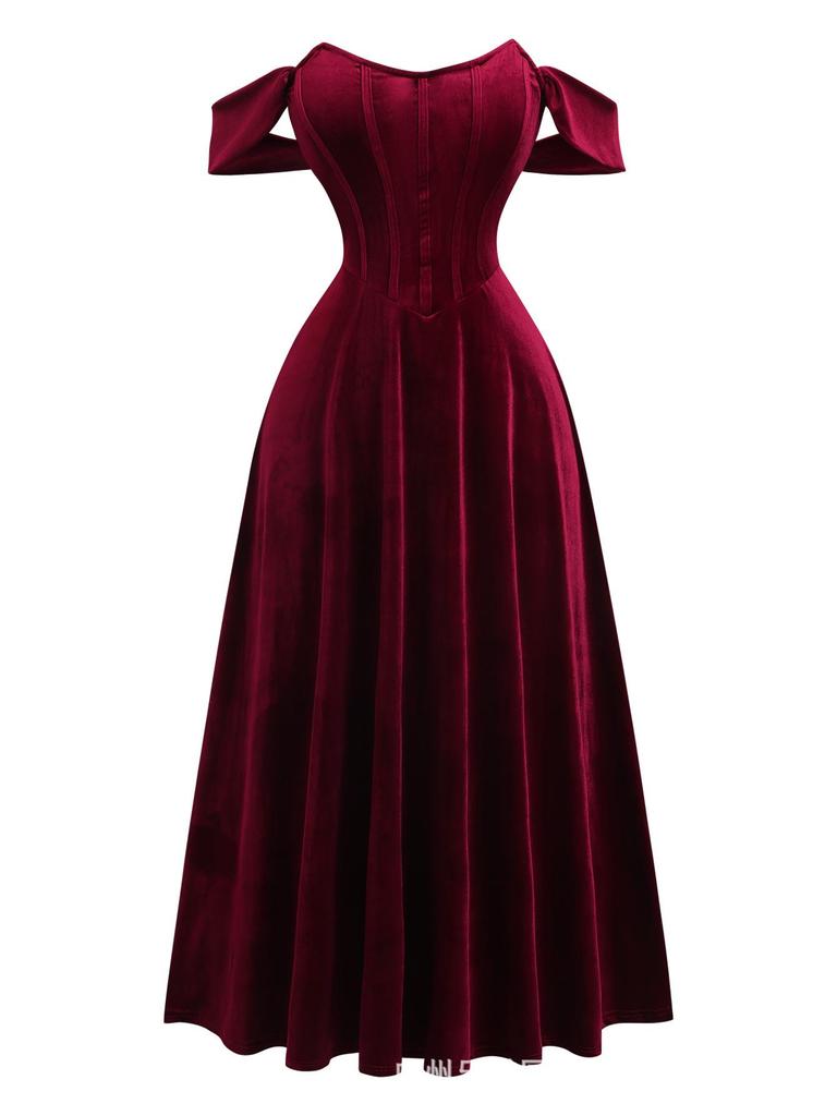 European-American Red Fishbone Retro Corset Dress for New Year's & Valentine's