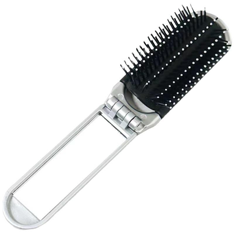 Portable Folding Comb with Makeup Mirror - Compact Travel Comb for Girls with Massage Features