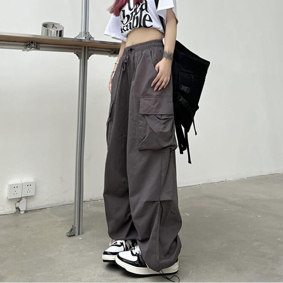Streetwear Workwear Pants Women Summer Loose Wide Leg Cargo Pants with Large Pockets