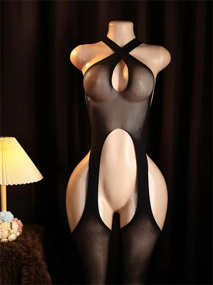 Women Sexy Lingerie Erotic Undewear Open Crotch Bodystocking Bodysuit Sexy Perspective Sling Hollow Jumpsuit Costumes