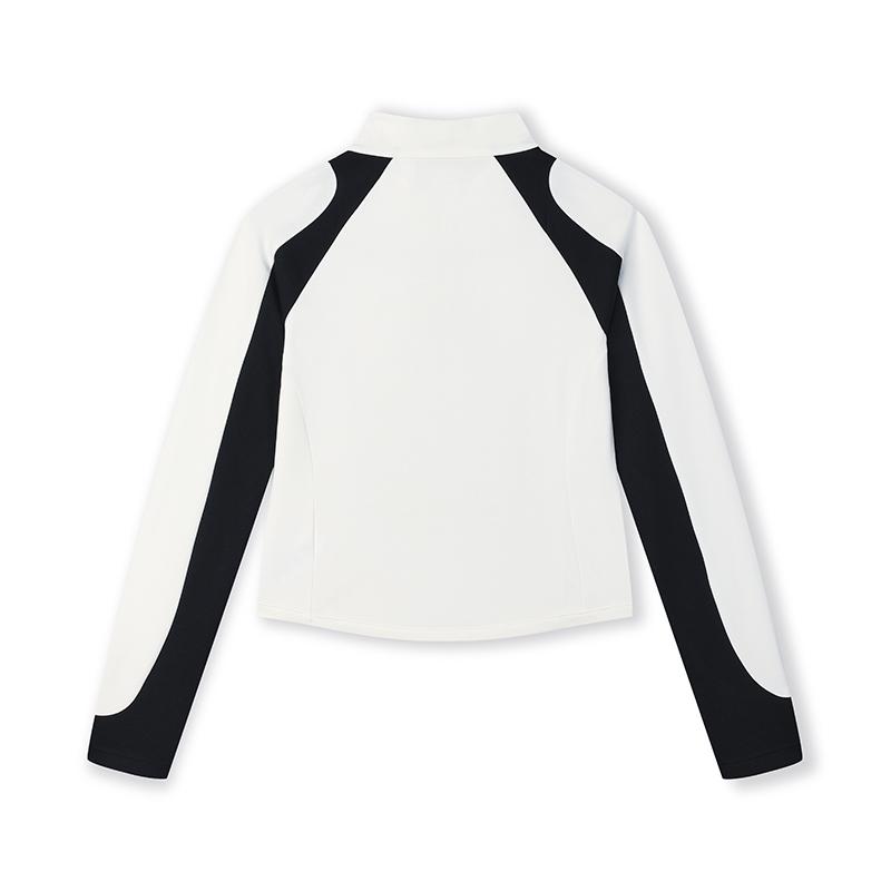 Fila Fitted Short Zip Neck Knit Long Sleeve T-Shirt Women Tops Cloud-Mushroom-White F11W519210FWT