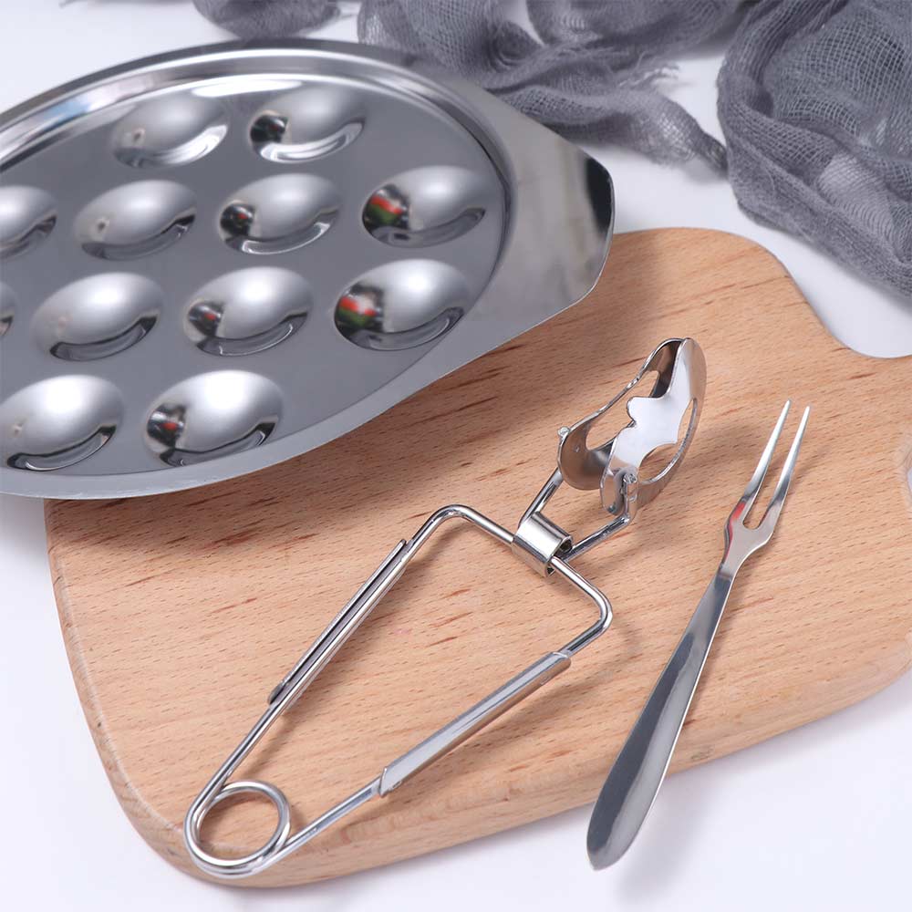 3PCS/SET Stainless Steel Escargot Serving Tray Elegant Seafood Plates Creative Oyster Plate  Cooking