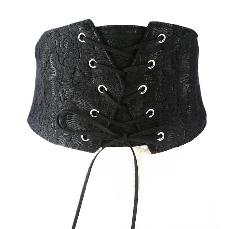 Lace Women'S Belt Wide Elastic Elastic Waist Decoration With Dress Shirt With Ruffle Edge Waist Seal Black