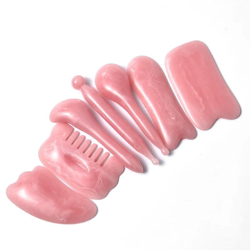 

7 шт. ГУАША массажные инструменты для лица, шеи, тела, массажный инструмент для красоты, СПА, уход за кожей, снятие боли в шее, скребок, доска для скребкового массажа розовый