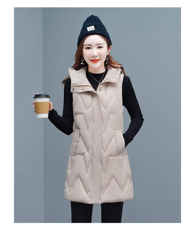 Outono e inverno feminino cor sólida com capuz solto espessamento quente meados de comprimento sem mangas colete jaqueta feminina