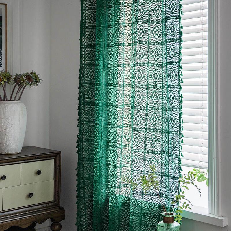 Vintage Hollow Crochet Rod Pocket Window Curtain