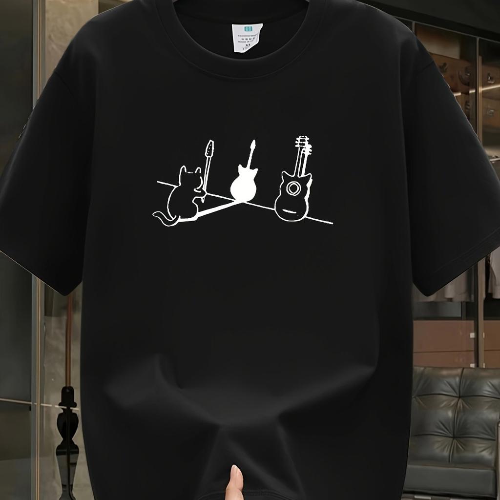 Men's Summer 100% Cotton Fashionable Casual Sports Loose Trendy Brand Pattern Printed Round Neck Short Sleeve T-shirt Top