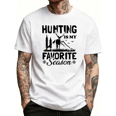 European Sizes Men'S Graphic T-Shirt - Breathable Soft Lightweight - Hunting Is My Favorite Season - Retro Funny Graphic Casual Short Sleeve