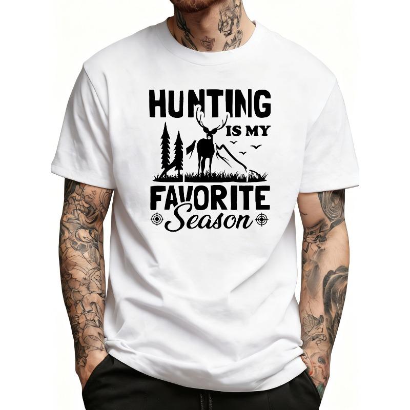 European sizes Men'S Graphic T-Shirt - Breathable Soft Lightweight - Hunting Is My Favorite Season - Retro Funny Graphic Casual Short Sleeve
