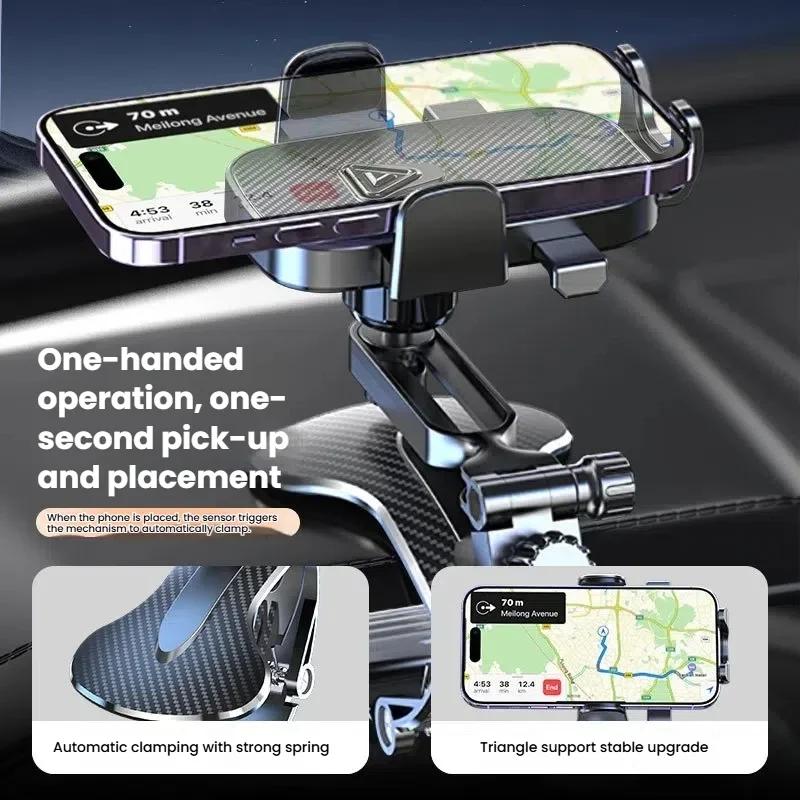 2-in-1 Car Phone Mount: Suction Cup & Metal Crocodile Clip, 360° Rotation Anti-Shake Bracket for 3.5-7" Phones - Dashboard/Vent Mount,One-Hand Release