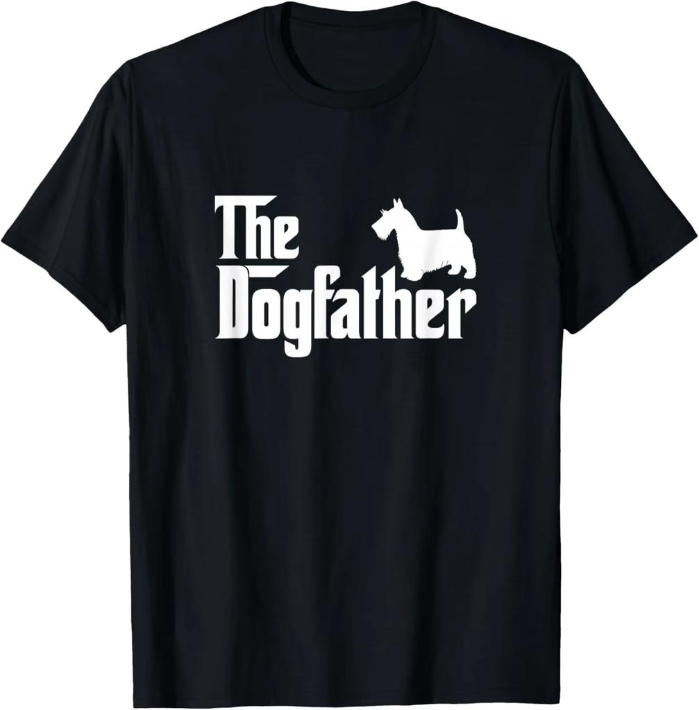 The Dogfather Scottish Terrier Silhouette Graphic Tee Short Sleeve Crewneck Shirt for Fathers Day Pure Cotton Tshirt Unisex