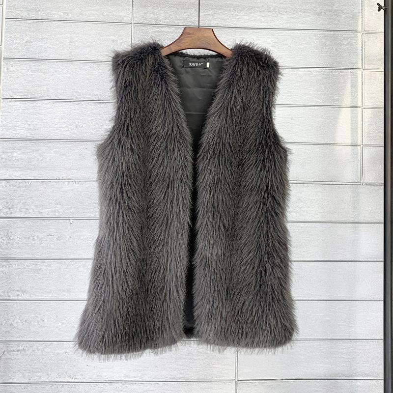 Imitation Tuscan fox fur winter midi length imitation fur vest warm women's vest jacket