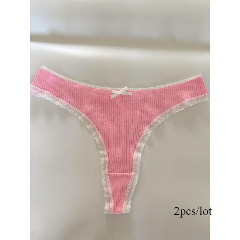 

2 шт./лот кружевное нижнее белье для девочек с бантом, модные сексуальные трусики-стринги XL розовый