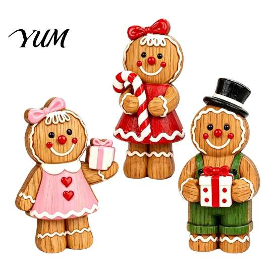 Winter Home Decorations Cartoon Gingerbread Wooden Ornament, Double-sided Printed Desktop Tabletop Figurines, Christmas Man Ornaments Decorative Craft