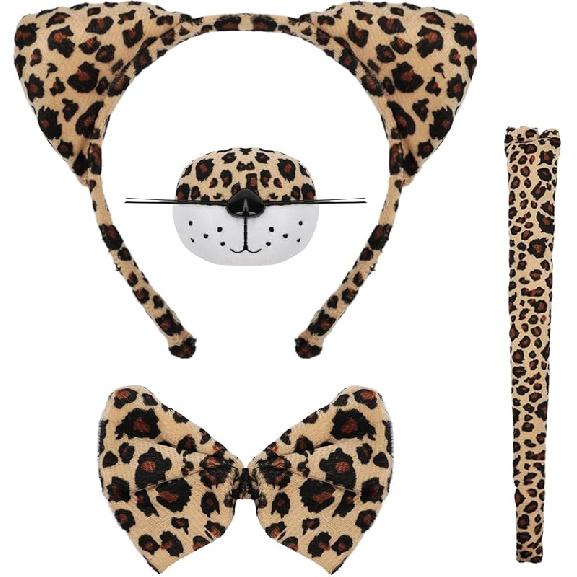 4 PCS Bear Costume Accessories Set Bear Ears Headband And Tail Bear Nose Bowtie Boys Girls Hairband Hair Accessories for 101 Day Christmas Halloween