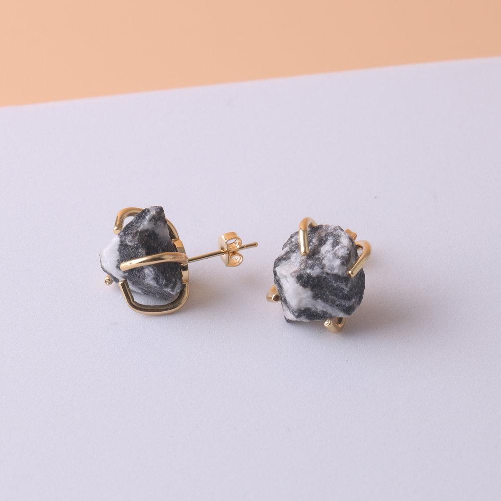 Natural Gemstone Earrings for Women - 18K Gold Plated Raw Amethyst and Rose Quartz Healing Crystal Stud Earrings