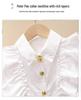 Autumn White Girls' Peter Pan Collar Long Sleeve Shirt - Fashionable Top for Big Kids and Students