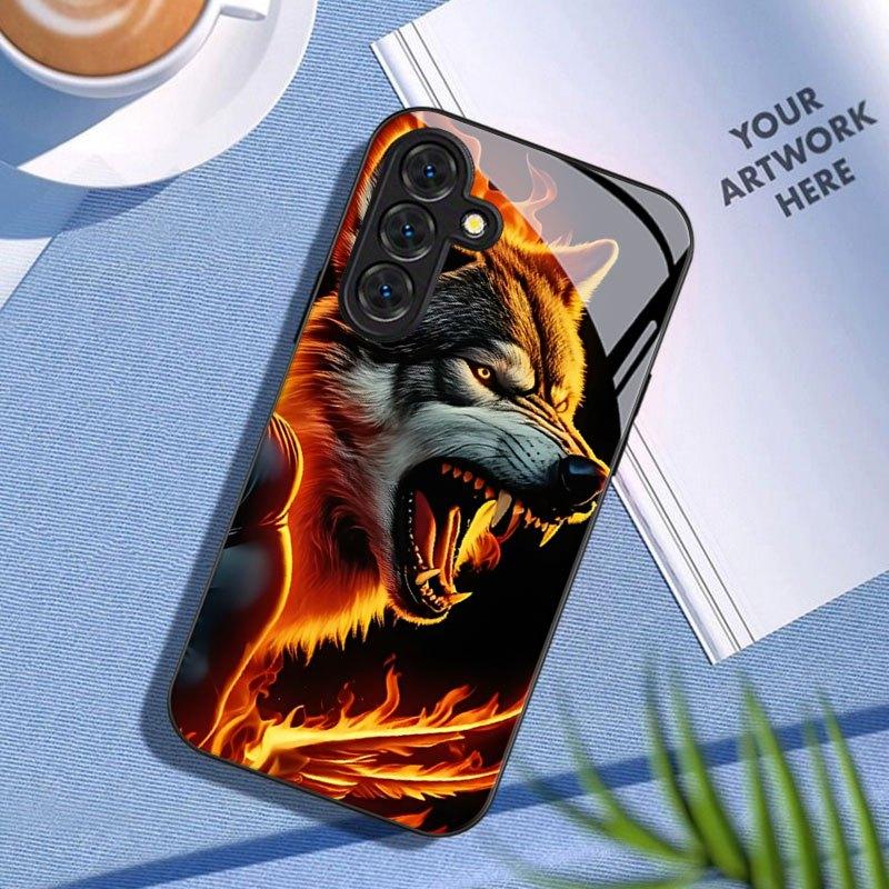 Flaming Wolf Head Phone Case for Samsung Galaxy S26 S25 S24 S23 S22 FE Ultra Plus Fashion Phone Cases Carcasa Glass Coque Fundas