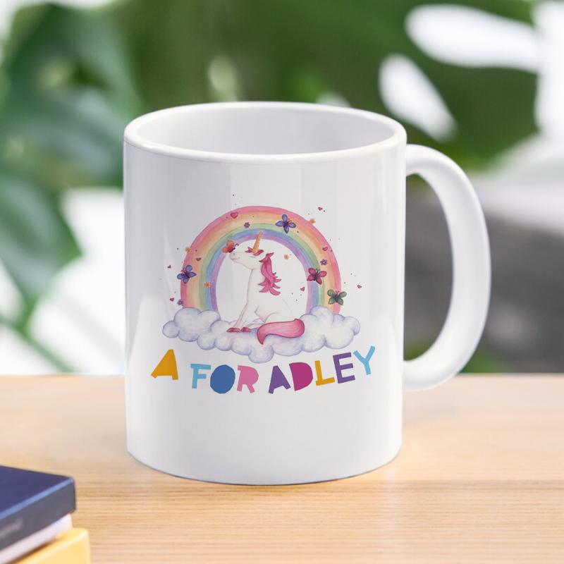 A for Adley Mug Ice Cream Unicorn Rainbow Mug Office Breakfast Coffee Milky Cup 11oz Office Water Tea Cup Birthday Gift