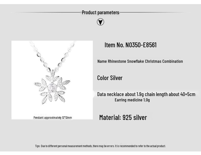 Schneeflocke S925 Sterlingsilber Halskette & Ohrstecker Set - Exquisite Herbst/Winter Weihnachtsgeschenk Accessoires.
