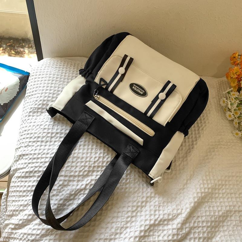 Women's Shoulder Large Capacity Handbag Color Block Tote Bag Student Book Bag for Class Crossbody Bag