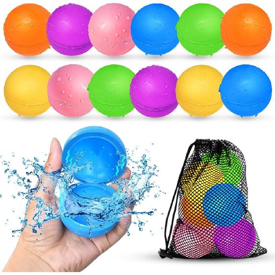 12Pcs Reusable Water Balloons, Pool Beach Water Toys for Boys and Girls, Outdoor Summer Toys for Kids Ages 3-12