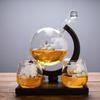 850ml Globe Decanter with Cup and Wooden Stand - Transparent Whiskey Bottle, New Model