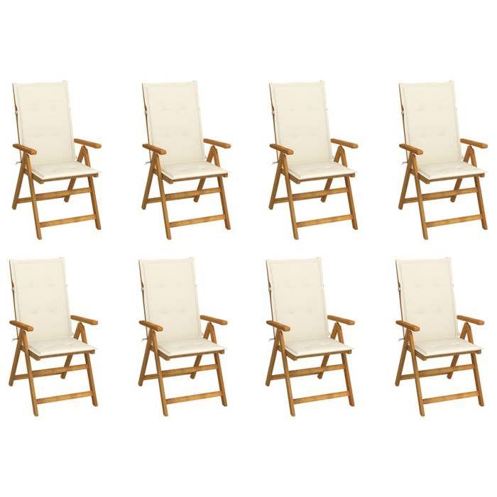 VidaXL Lot de 8 Chaises Pliables de Jardin avec Coussins, Sièges de Terrasse, Chaises de Salle à Manger, Meubles de Patio 3075056