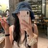 Korean Style Bow Fisherman Hat Sweet Sunscreen Hat Fashion Denim Bucket Hats  For Women