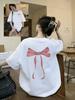 2026 New Bow Print Tshirt Casual Short Sleeve Crew Neck Doublesided Bowknot Design Summer Soft Daily Wear