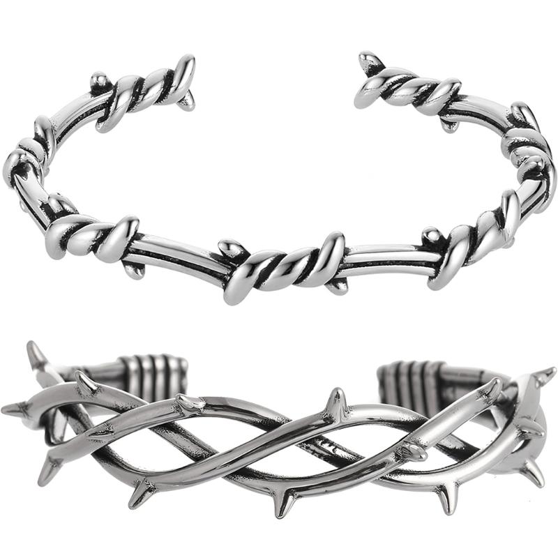 Unique Dark Gothic Thorn Punk Bracelet Stainless Steel Adjustable Closure for Men and Women Gift for Fashion Enthusiasts