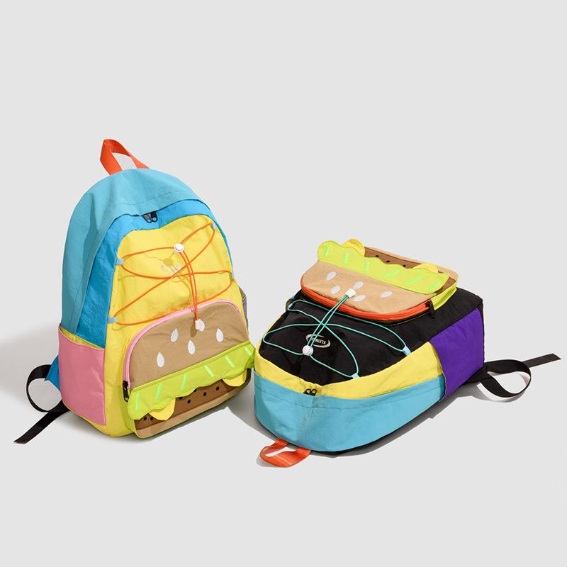 Schoolbag manufacturers wholesale women's burgers cute personality backpack large capacity high value multi-compartment versatile backpack