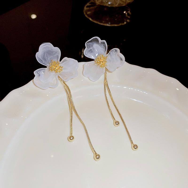 Super fairy pink flower love fringed earrings versatile temperament earrings light luxury earrings women