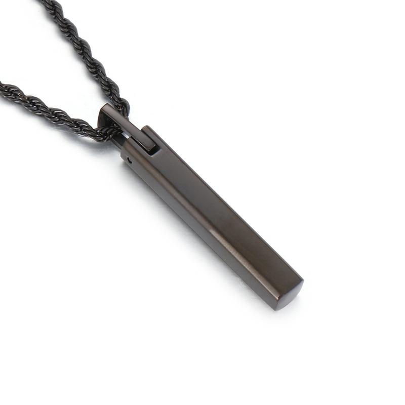 Vertical Bar Pendant Necklace Stainless Steel Engraved Geometric Charm Jewelry
