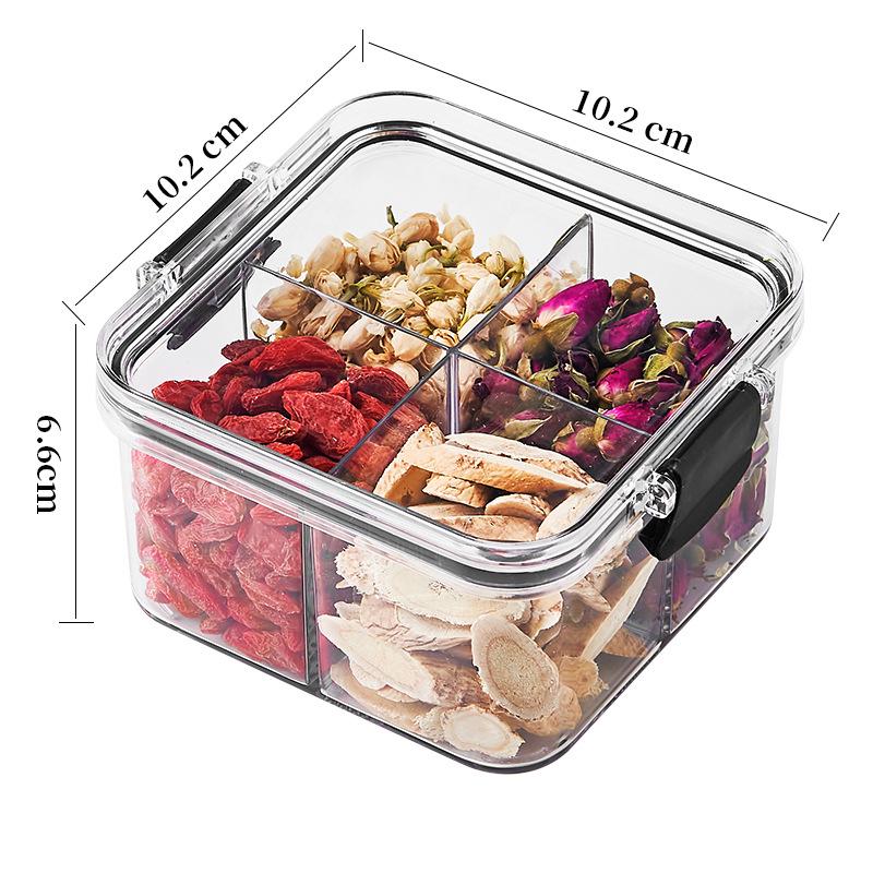 Floral Square Tea Box 460ml with Four Airtight Food-Grade Plastic Compartments