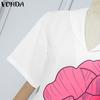 VONDA Summer Women V Neck Half Sleeve Floral Print Back Lace-up Casual Long Dress