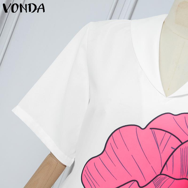 VONDA Summer Women V Neck Half Sleeve Floral Print Back Lace-up Casual Long Dress