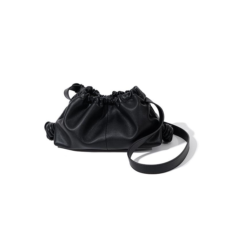 Genuine Leather Women's Bag, Pleated Cloud Bag, High-end Feeling, Niche, Casual and Fashionable One Shoulder Crossbody Bag